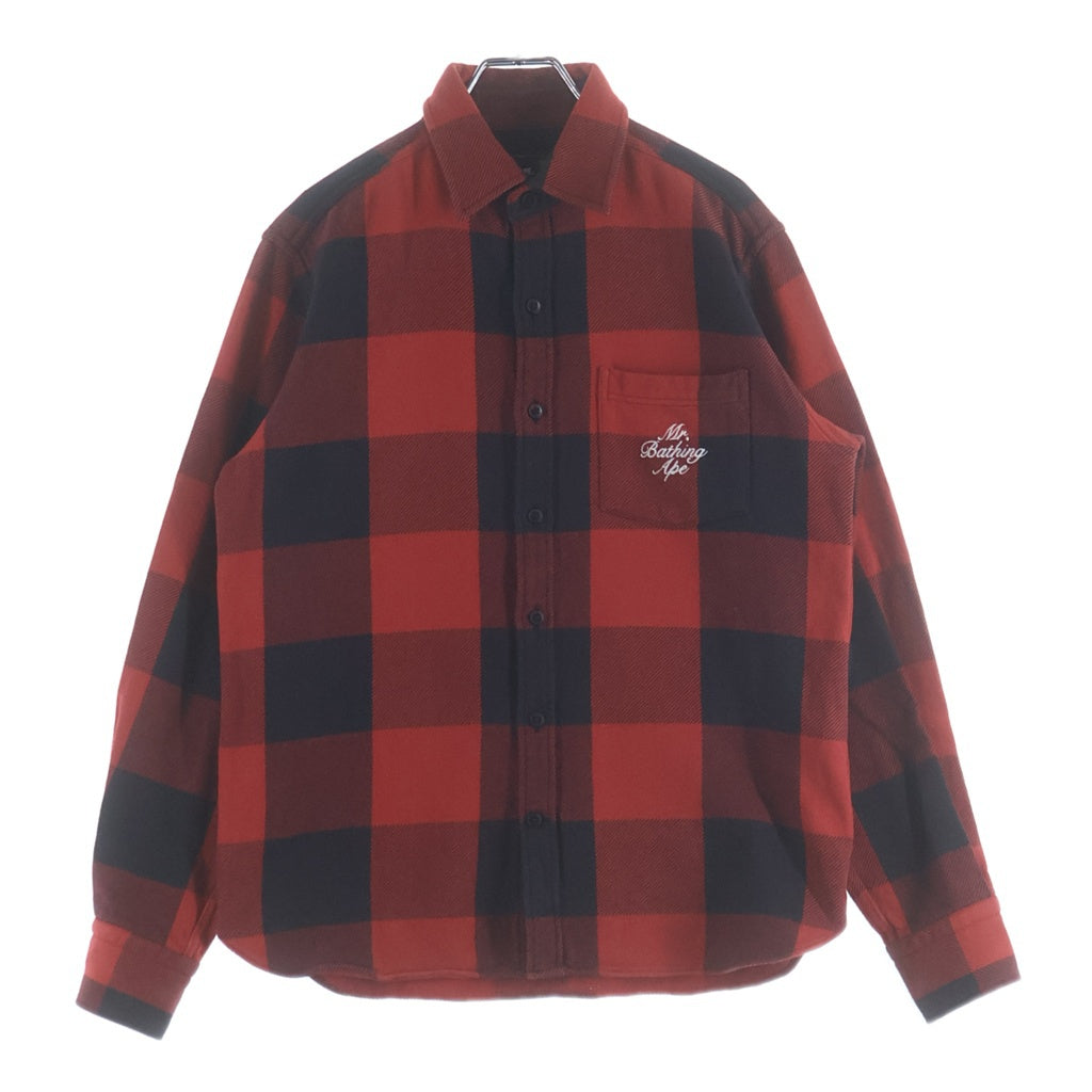 A BATHING APE(アベイシングエイプ) Flannel Check Shirt フランネルチェック 長袖シャツ レッドブラック 007SHF801001X