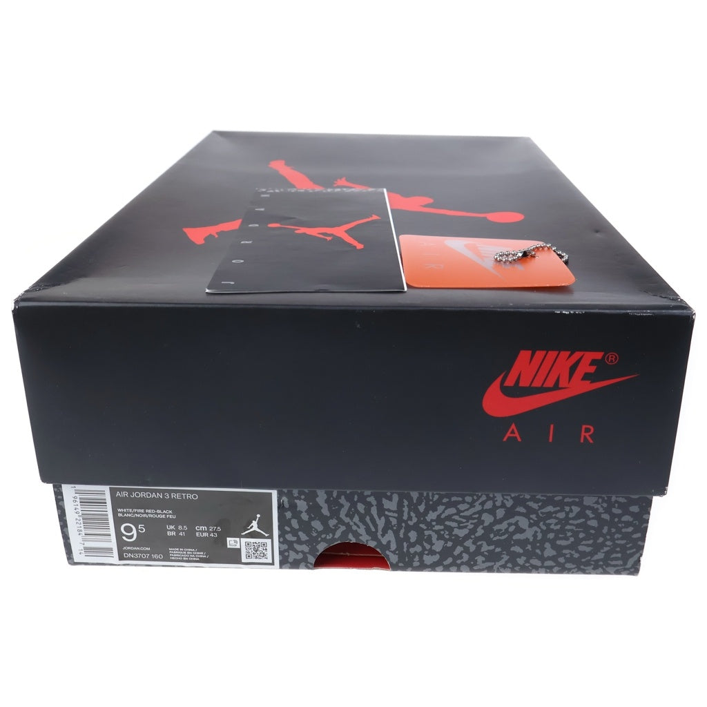 NIKE(ナイキ) AIR JORDAN 3 RETRO エアジョーダン 3 レトロ ファイヤーレッド ハイカットスニーカー ホワイト/レッド US9.5/27.5cm DN3707-160