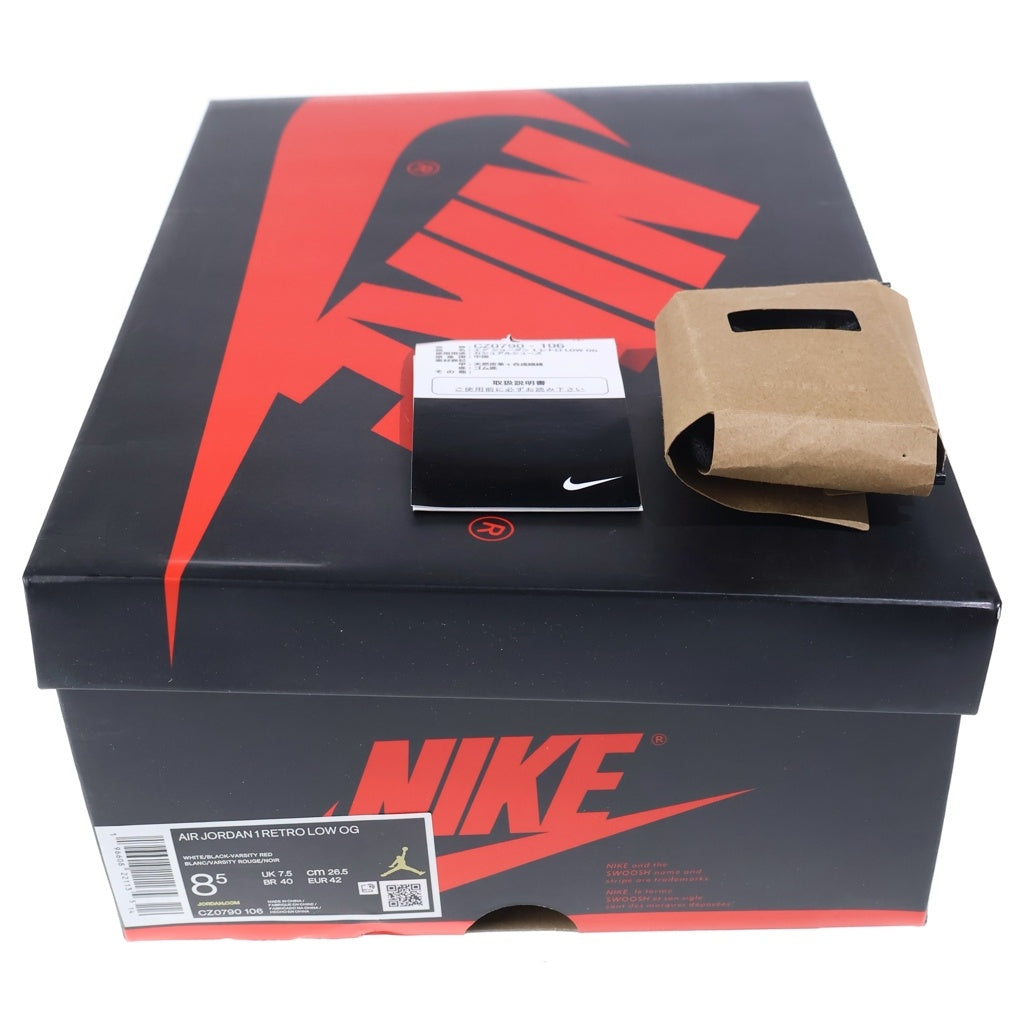 NIKE(ナイキ) AIR JORDAN 1 RETRO LOW OG BLACK TOE エアジョーダン1 ロー ブラックトゥ ローカットスニーカー ホワイト/ブラック/レッド US8.5/26.5cm CZ0790-106