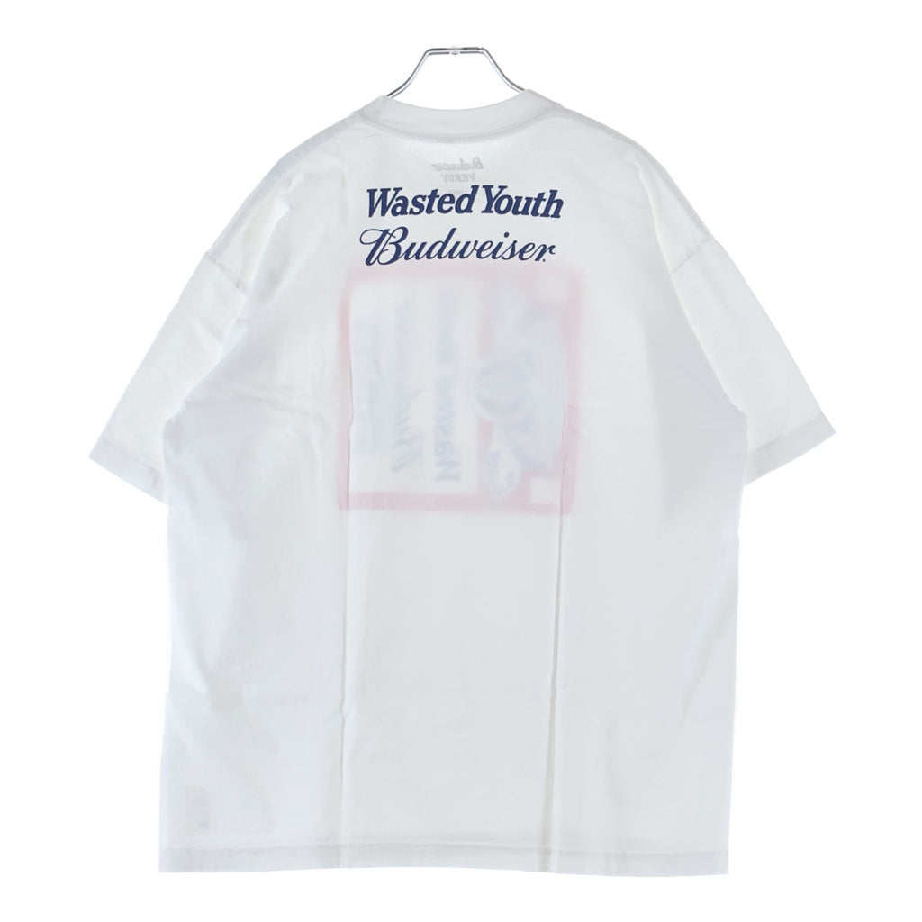 WASTED YOUTH(ウェイステッドユース) ×Budweiser Tee バドワイザー プリント クルーネック 半袖Tシャツ カットソー ホワイト
