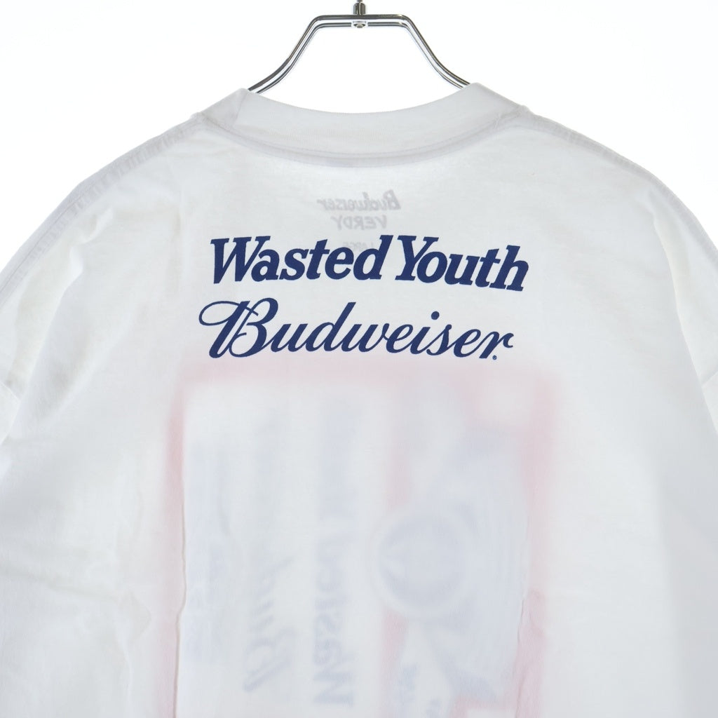 WASTED YOUTH(ウェイステッドユース) ×Budweiser Tee バドワイザー プリント クルーネック 半袖Tシャツ カットソー ホワイト