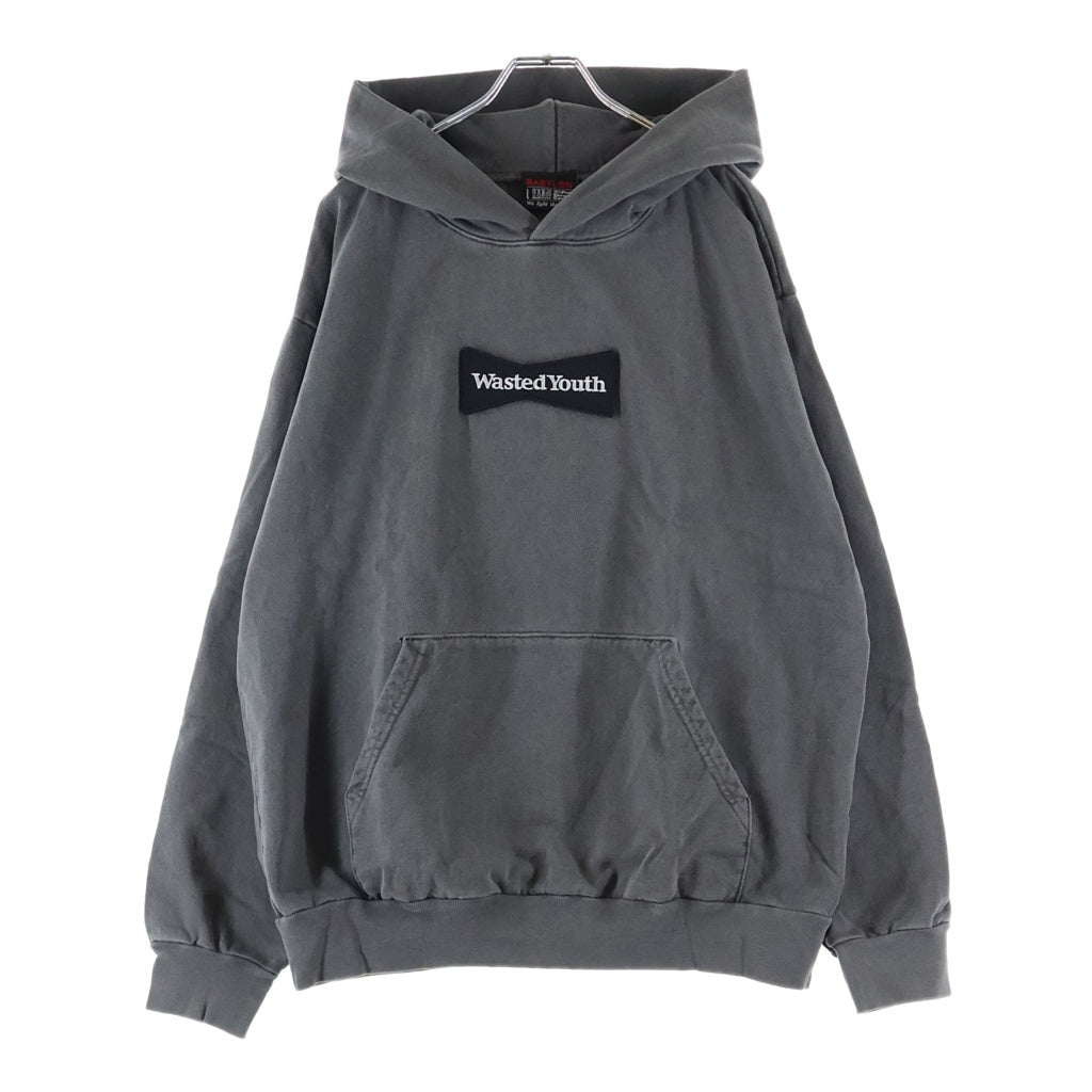 WASTED YOUTH(ウェイステッドユース) ×BABYLONE バビロン ロゴワッペン ウォッシュ加工 スウェットプルオーバーパーカー チャコールグレー