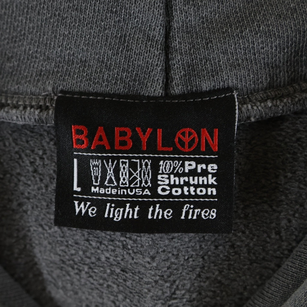 WASTED YOUTH(ウェイステッドユース) ×BABYLONE バビロン ロゴワッペン ウォッシュ加工 スウェットプルオーバーパーカー チャコールグレー