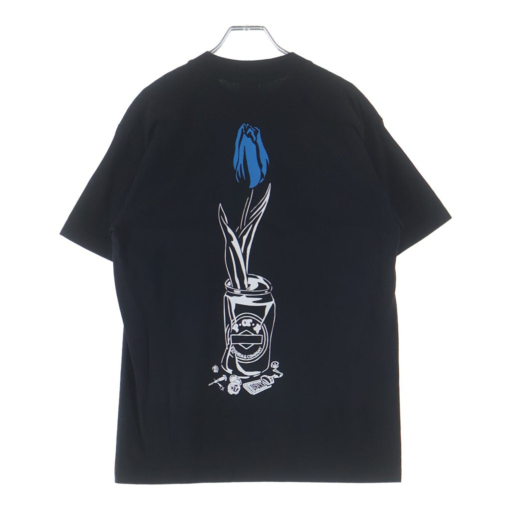 WASTED YOUTH(ウェイステッドユース) POTR TEE フラワー ロゴプリント クルーネック 半袖Tシャツ カットソー ブラック