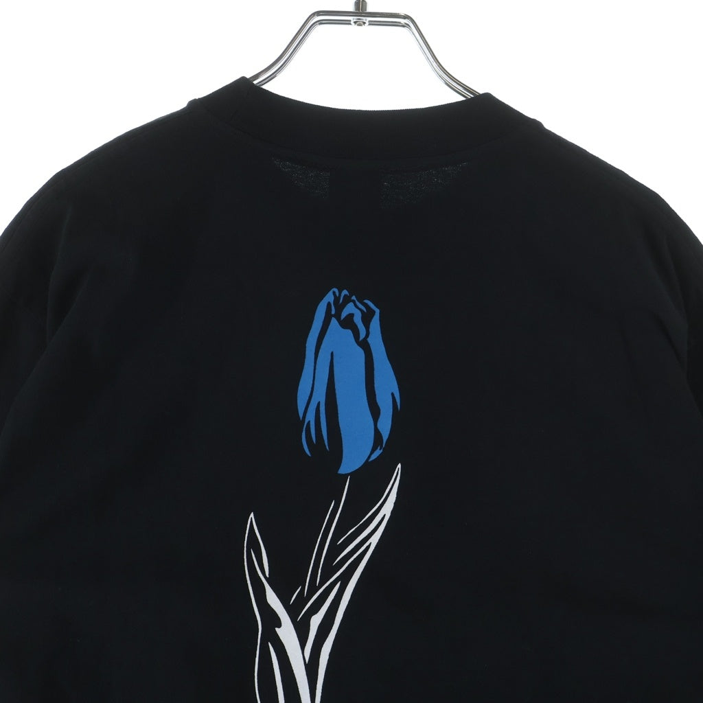 WASTED YOUTH(ウェイステッドユース) POTR TEE フラワー ロゴプリント クルーネック 半袖Tシャツ カットソー ブラック