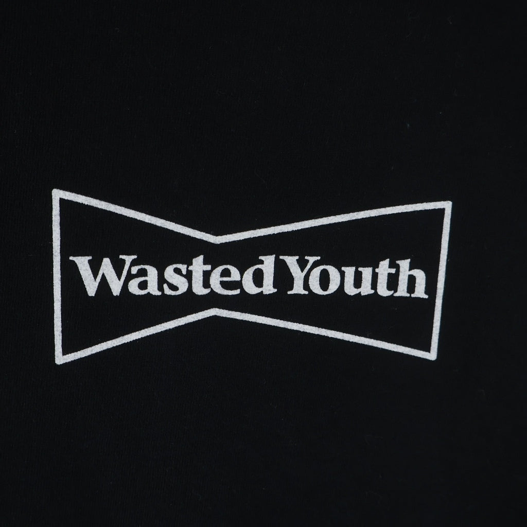 WASTED YOUTH(ウェイステッドユース) POTR TEE フラワー ロゴプリント クルーネック 半袖Tシャツ カットソー ブラック