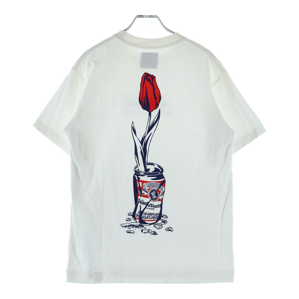 WASTED YOUTH(ウェイステッドユース) Flower Can Tee フラワー ロゴプリント クルーネック 半袖Tシャツ カットソー ホワイト