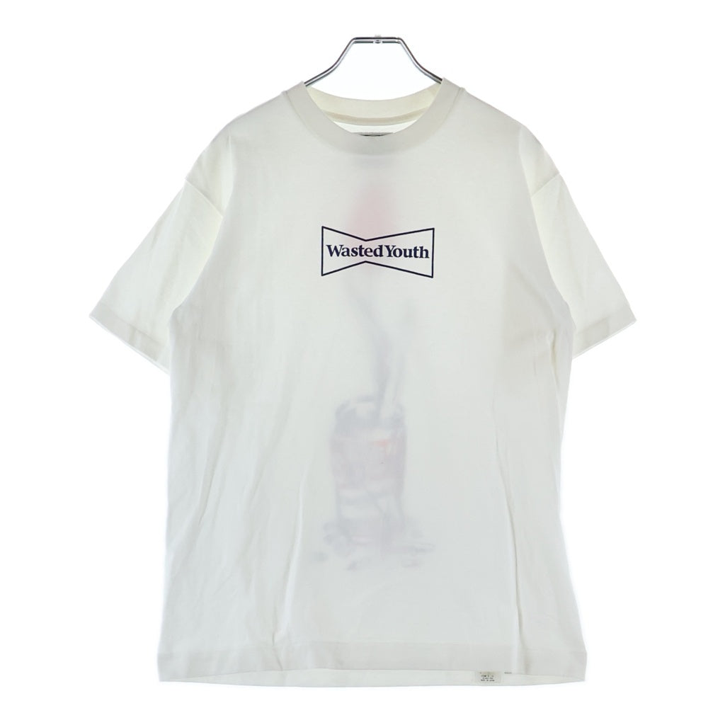 WASTED YOUTH(ウェイステッドユース) Flower Can Tee フラワー ロゴプリント クルーネック 半袖Tシャツ カットソー ホワイト