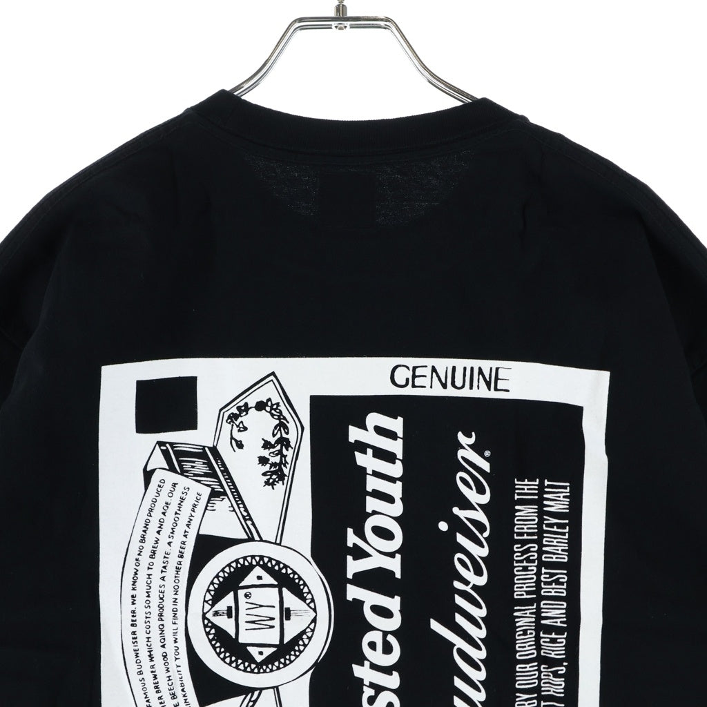 WASTED YOUTH(ウェイステッドユース) ×Budweiser T-Shirts バドワイザー ロゴプリント クルーネック 半袖Tシャツ カットソー ブラック