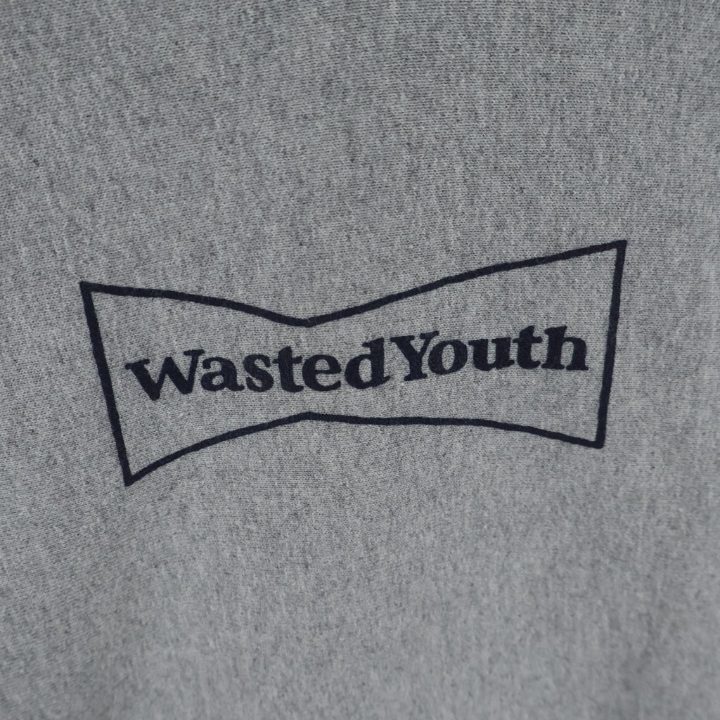 WASTED YOUTH(ウェイステッドユース) ロゴプリント フラワー スウェット プルオーバーパーカー グレー