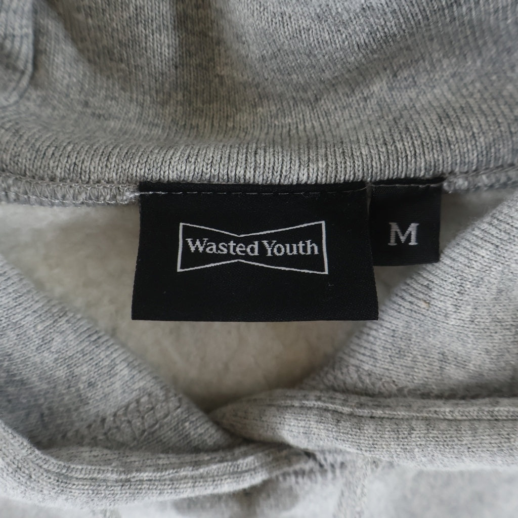 WASTED YOUTH(ウェイステッドユース) ロゴプリント フラワー スウェット プルオーバーパーカー グレー