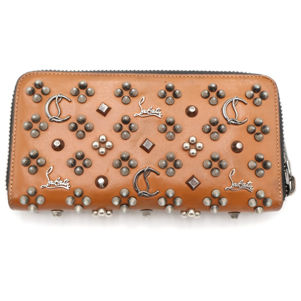 CHRISTIAN LOUBOUTIN(クリスチャンルブタン) Panettone Wallet パネトーネ スタッズ レザー ラウンドファスナー ロングウォレット 長財布 ブラウン 1175061 レディース