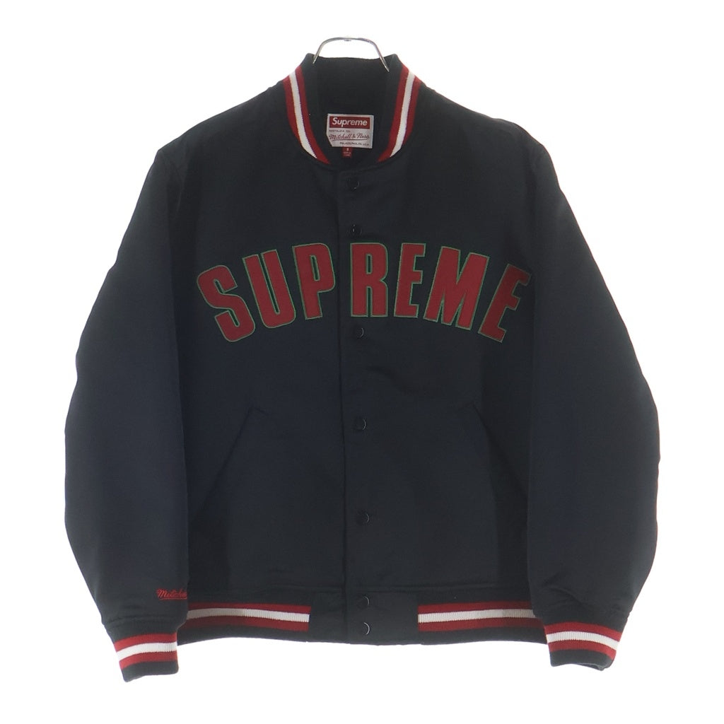 SUPREME(シュプリーム) 21AW ×Mitchell & Ness Varsity Jacket ×ミッチェルアンドネス サテン バーシティジャケット ブラック/レッド