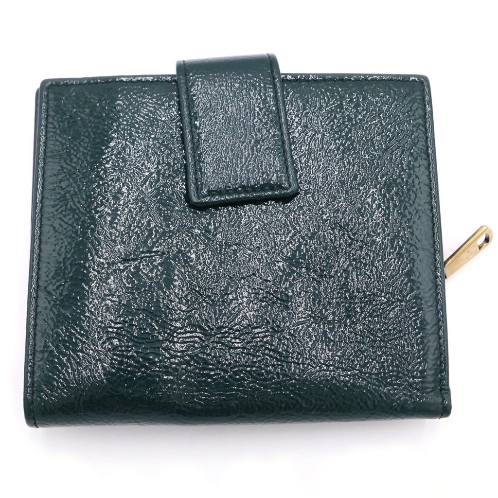 YVES SAINT LAURENT(イヴサンローラン) パテント 二つ折り財布 コンパクトウォレット グリーン レディース