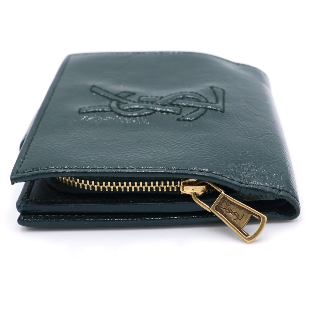 YVES SAINT LAURENT(イヴサンローラン) パテント 二つ折り財布 コンパクトウォレット グリーン レディース