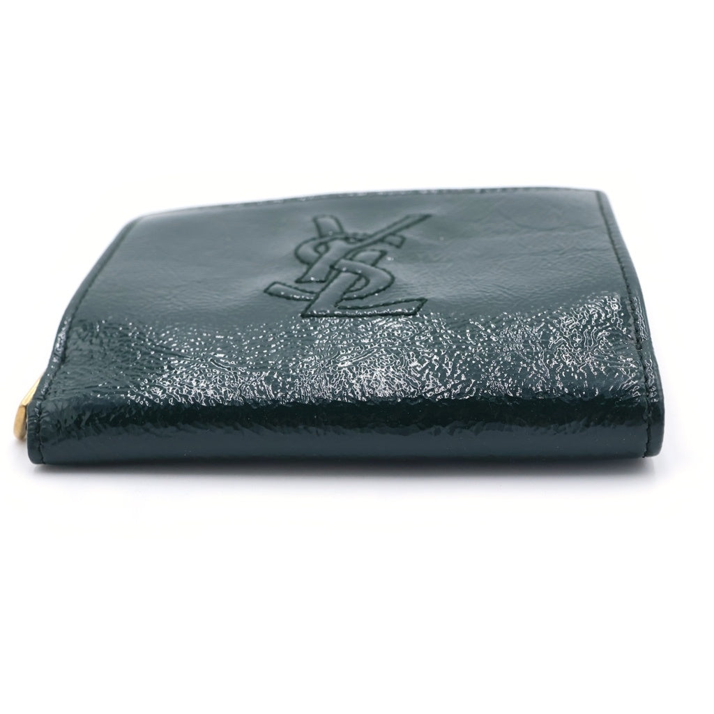 YVES SAINT LAURENT(イヴサンローラン) パテント 二つ折り財布 コンパクトウォレット グリーン レディース