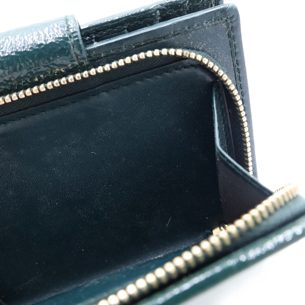 YVES SAINT LAURENT(イヴサンローラン) パテント 二つ折り財布 コンパクトウォレット グリーン レディース