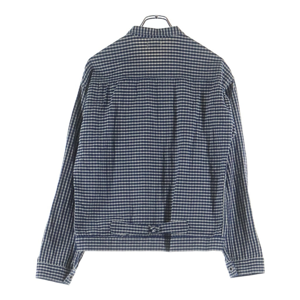 HELLER'S CAFE(ヘラーズカフェ) INDIGO CHECK ROUND COLLAR JACKET インディゴ チェック ラウンド カラー ジャケット ブルー