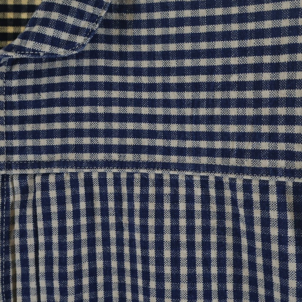 HELLER'S CAFE(ヘラーズカフェ) INDIGO CHECK ROUND COLLAR JACKET インディゴ チェック ラウンド カラー ジャケット ブルー