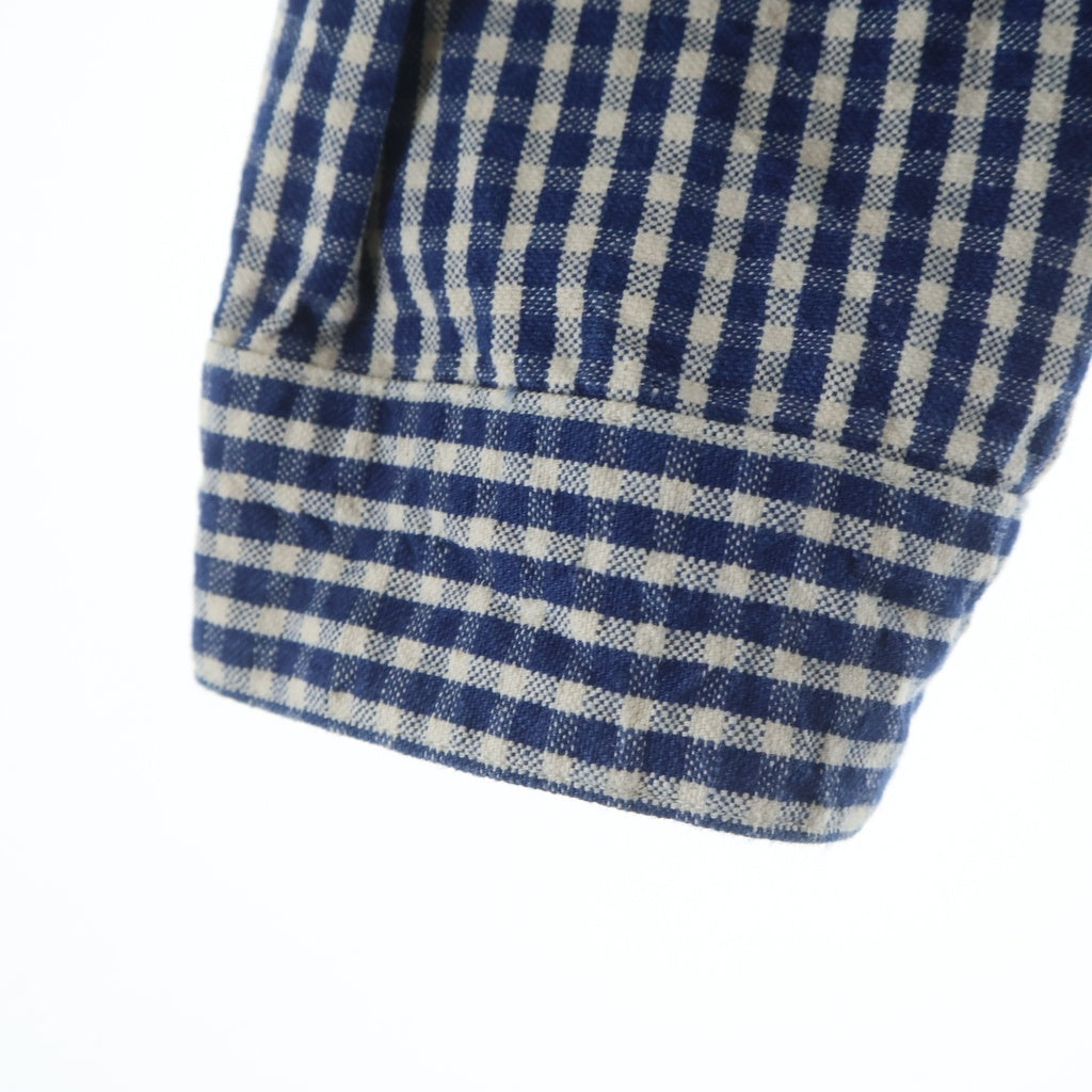 HELLER'S CAFE(ヘラーズカフェ) INDIGO CHECK ROUND COLLAR JACKET インディゴ チェック ラウンド カラー ジャケット ブルー