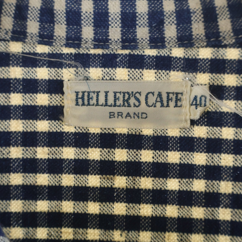 HELLER'S CAFE(ヘラーズカフェ) INDIGO CHECK ROUND COLLAR JACKET インディゴ チェック ラウンド カラー ジャケット ブルー