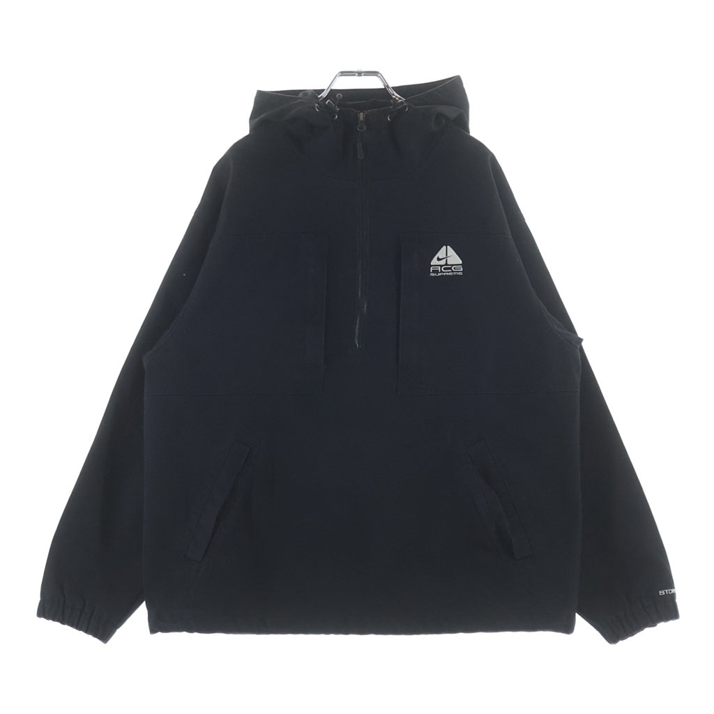 NIKE ACG(ナイキエーシージー) 22AW ×Denim Pullover シュプリーム ロゴ刺繍 デニム ハーフジップ プルオーバー パーカー ジャケット ブラック DO7198-010