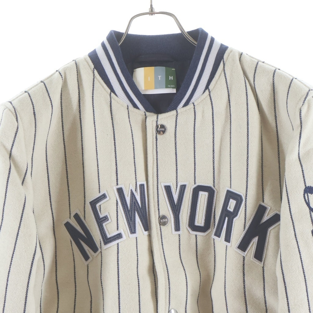 KITH(キス) 21AW ×MLB for New York Yankees Wool Bomber Jacket ニューヨーク ヤンキース ウール ボンバージャケット スタジャン ブルゾン アイボリー KHM010030