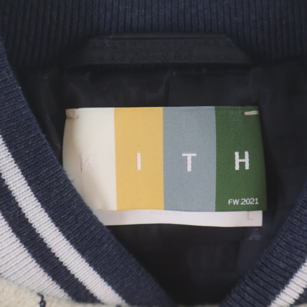 KITH(キス) 21AW ×MLB for New York Yankees Wool Bomber Jacket ニューヨーク ヤンキース ウール ボンバージャケット スタジャン ブルゾン アイボリー KHM010030