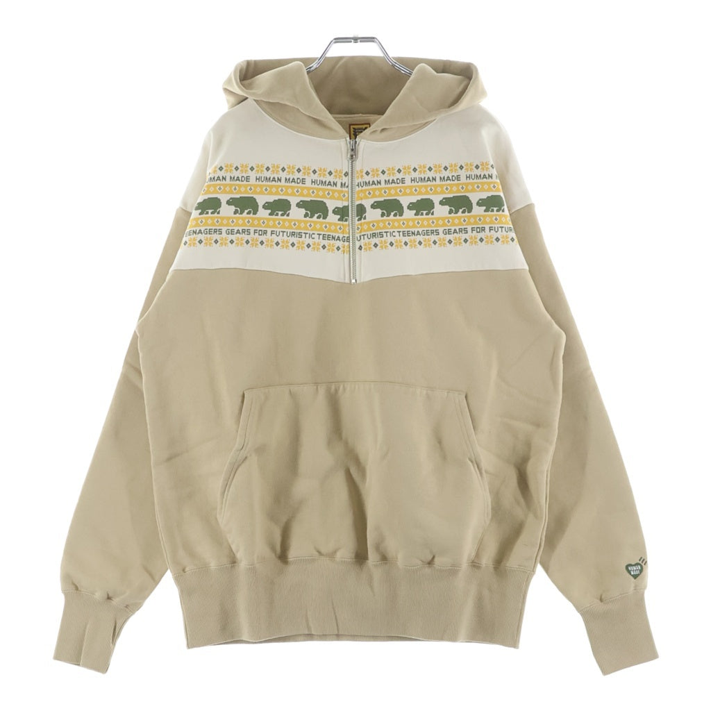 HUMAN MADE(ヒューマンメイド) 22AW HALF-ZIP HOODIE ノルディック ハーフジップ プルオーバー スウェットシャツ ベージュ HM24CS028