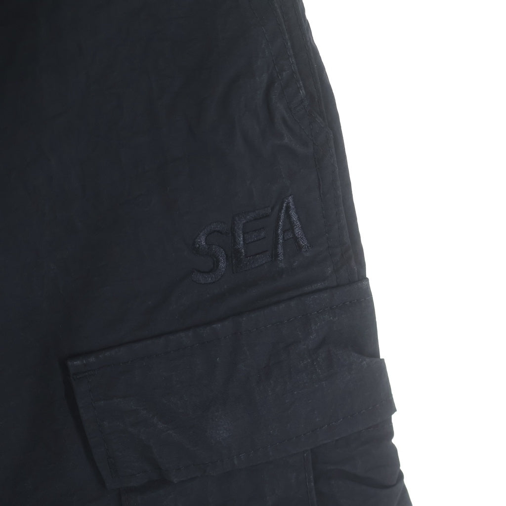 WIND AND SEA(ウィンダンシー) SEA CARGO SHORT ロゴ刺繍 ナイロン カーゴ ショートパンツ ハーフパンツ ショーツ ブラック WDS-O-ESS2-24-Q3-PT-02