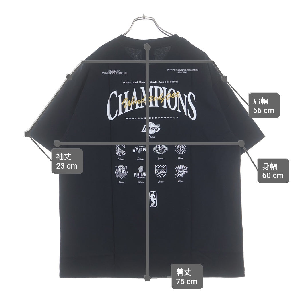 WIND AND SEA(ウィンダンシー) ×NBA CHAMPIONS TEE エヌビーエー チャンピオン ロゴプリント クルーネック 半袖Tシャツ カットソー ブラック WDS-C-PNB7-24-Q4-07
