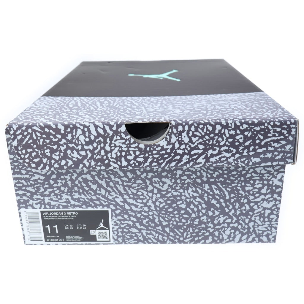 NIKE(ナイキ) AIR JORDAN 3 RETRO GREEN GLOW CT8532-031 エアジョーダン3 レトロ グリーングロー ハイカットスニーカー ブラック US11/29cm