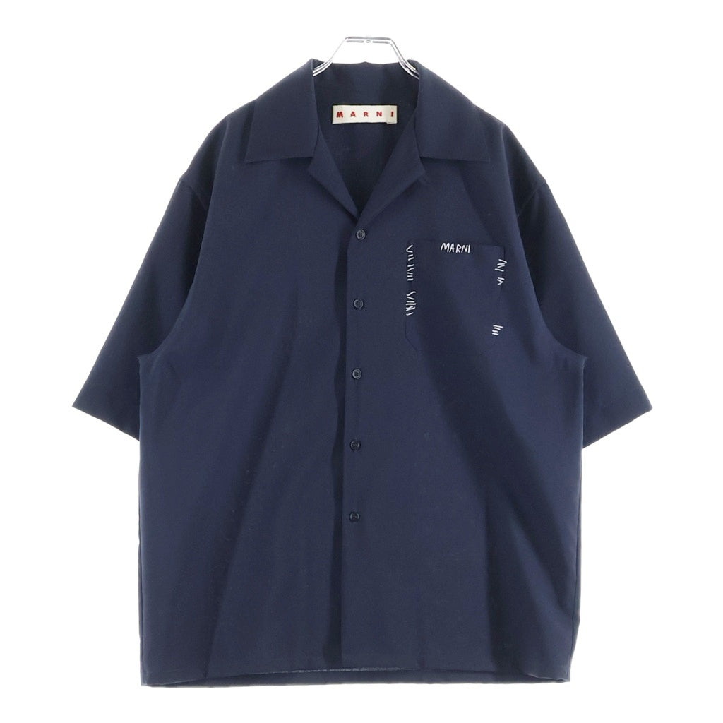 MARNI(マルニ) 25AW トロピカルウール マルニメンディングロゴ ボーリングシャツ オープンカラー 半袖シャツ ネイビー CUMU0054S1