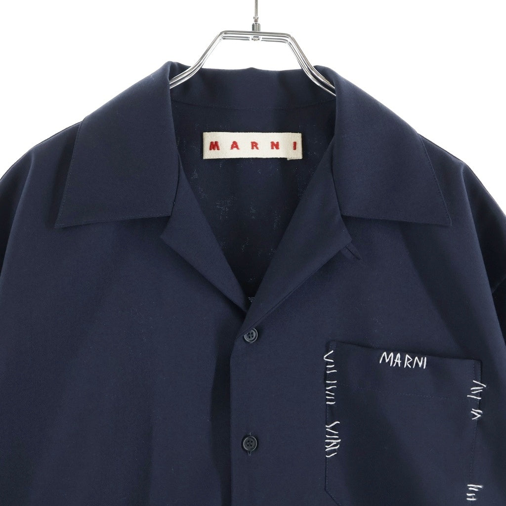 MARNI(マルニ) 25AW トロピカルウール マルニメンディングロゴ ボーリングシャツ オープンカラー 半袖シャツ ネイビー CUMU0054S1