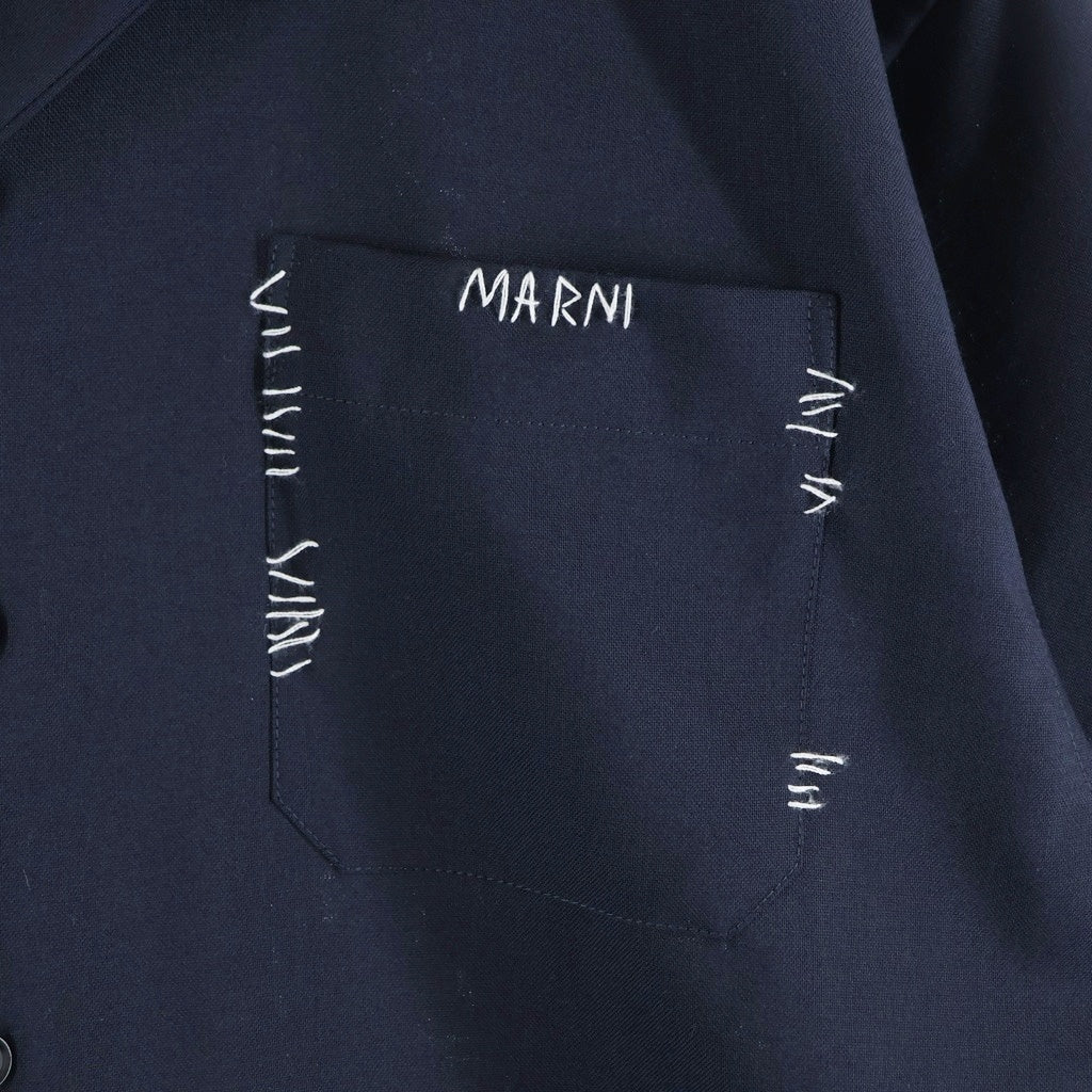 MARNI(マルニ) 25AW トロピカルウール マルニメンディングロゴ ボーリングシャツ オープンカラー 半袖シャツ ネイビー CUMU0054S1
