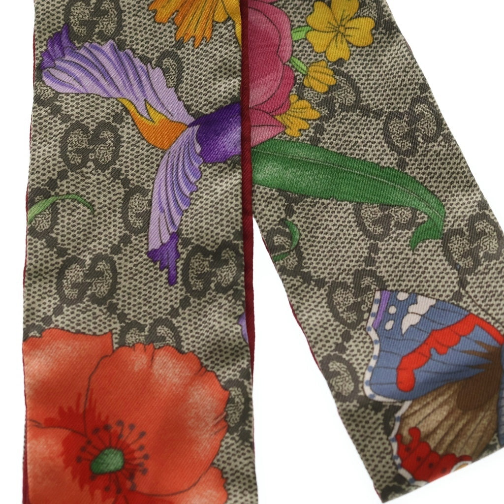 GUCCI 花柄シルクスカーフ ブラウン系 GUCCI(グッチ) GG総柄 シルクスカーフ ブラウン