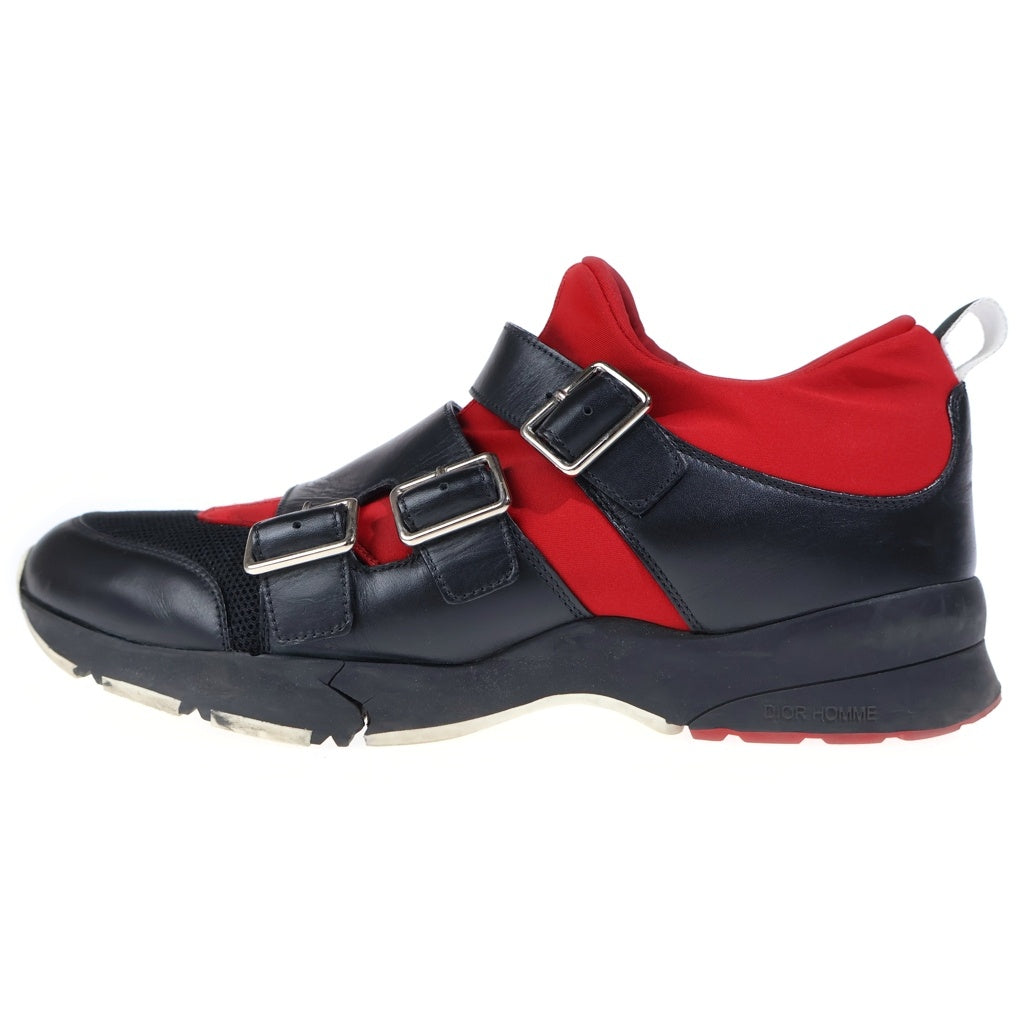 Dior HOMME(ディオールオム) レザーモンクストラップ メッシュ ローカットスニーカー ブラック/レッド