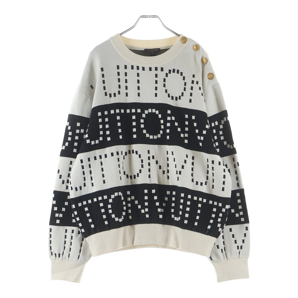 LOUIS VUITTON(ルイヴィトン) 23SS 総柄ロゴ ショルダーボタン ニットセーター レディース ホワイト/ブラック RW231D U39 FOKL20