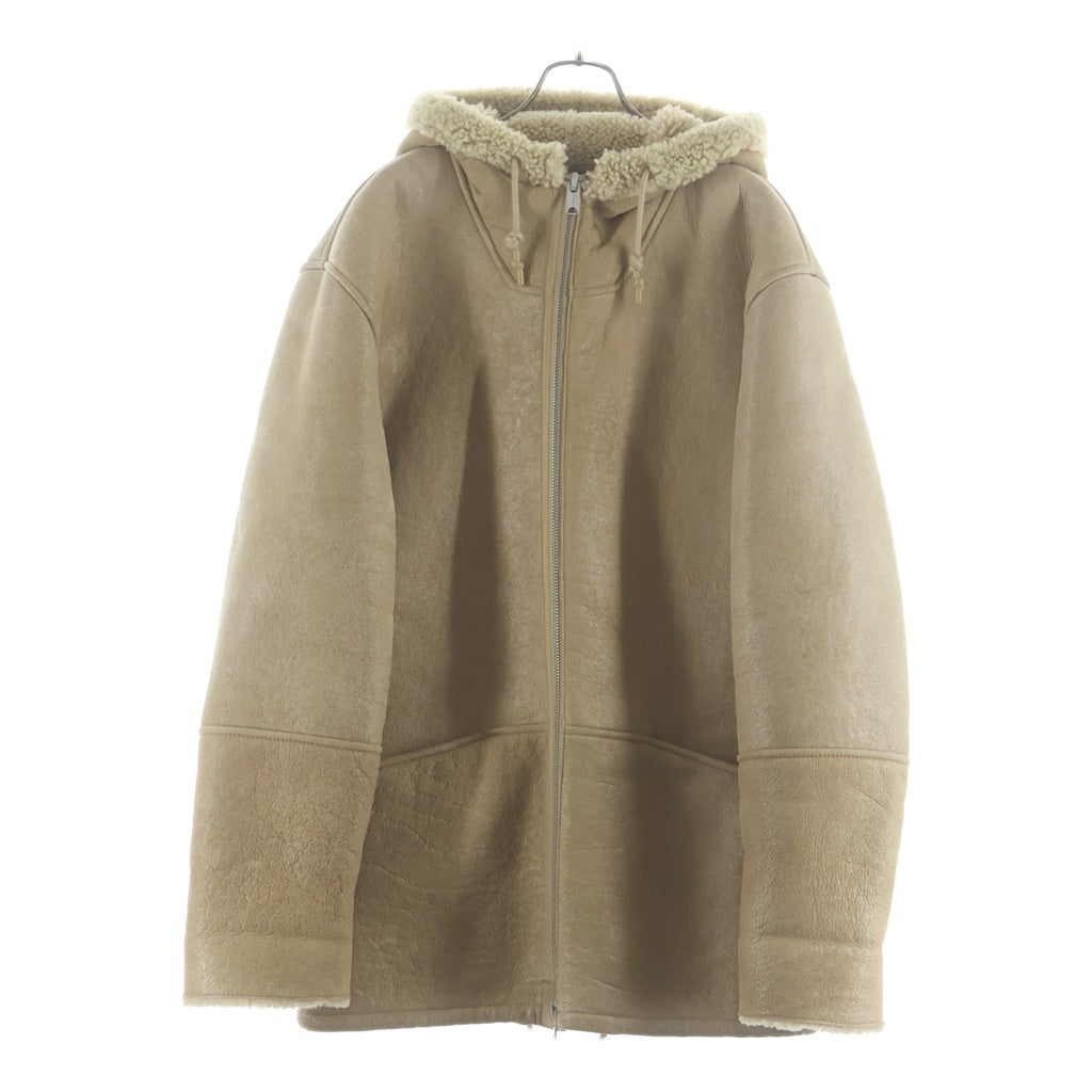 adidas YEEZY SEASON 3(イージー　シーズンスリー) ラムレザー ジップアップ フーデッド ムートンジャケット ダメージ加工 コート ベージュ