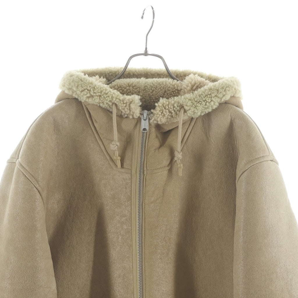 adidas YEEZY SEASON 3(イージー　シーズンスリー) ラムレザー ジップアップ フーデッド ムートンジャケット ダメージ加工 コート ベージュ