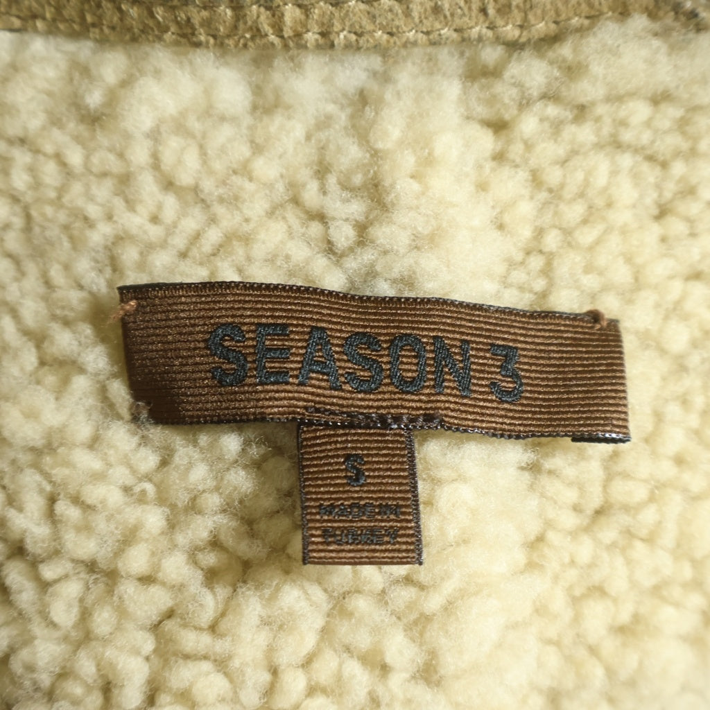 adidas YEEZY SEASON 3(イージー　シーズンスリー) ラムレザー ジップアップ フーデッド ムートンジャケット ダメージ加工 コート ベージュ