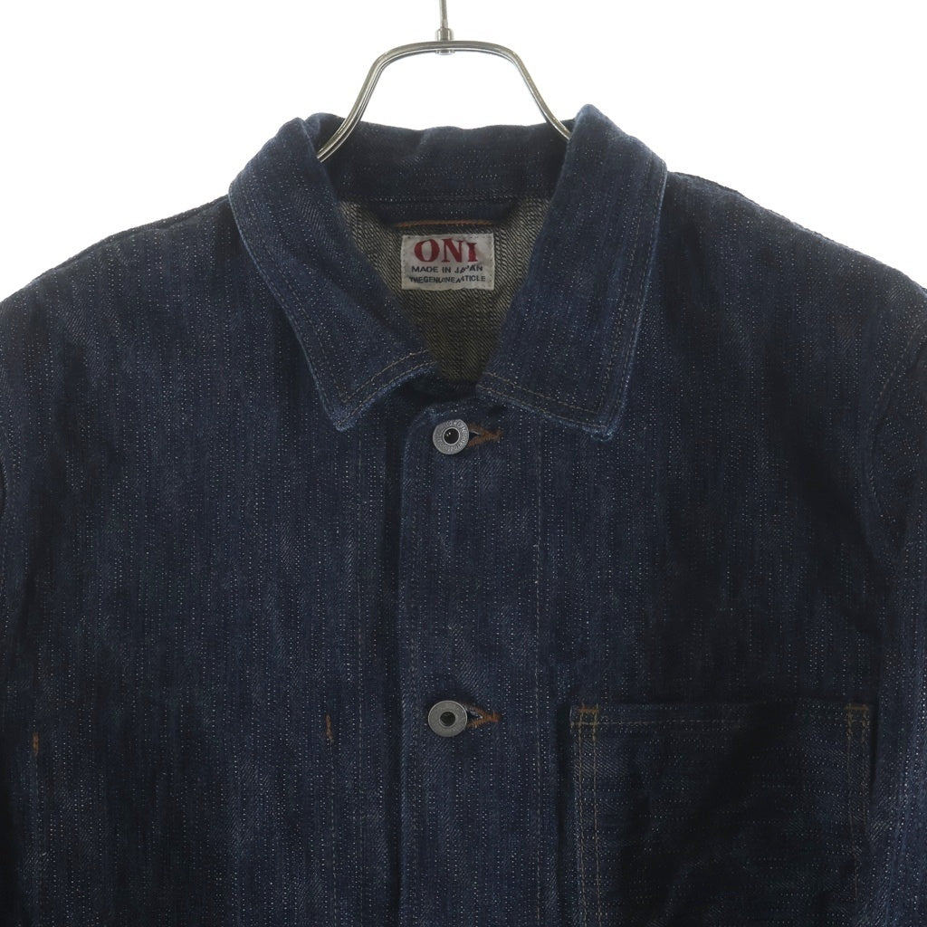 NO BRAND(ノーブランド) 鬼デニム 17oz鬼絣デニム 03502-kasuri 天然藍 カバーオール ジャケット インディゴ