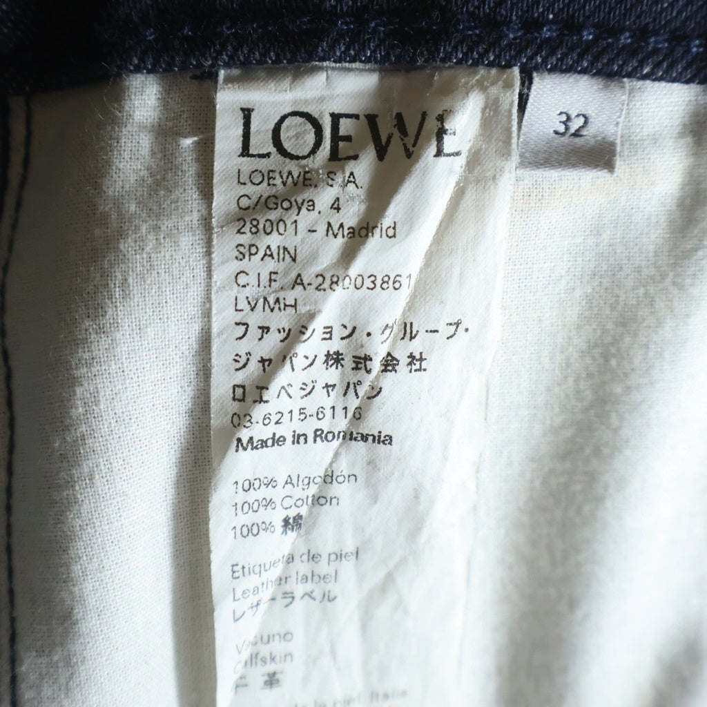 LOEWE(ロエベ) レザーロゴパッチ ボタンフライ フィッシャーマン レディース デニムパンツ インディゴ