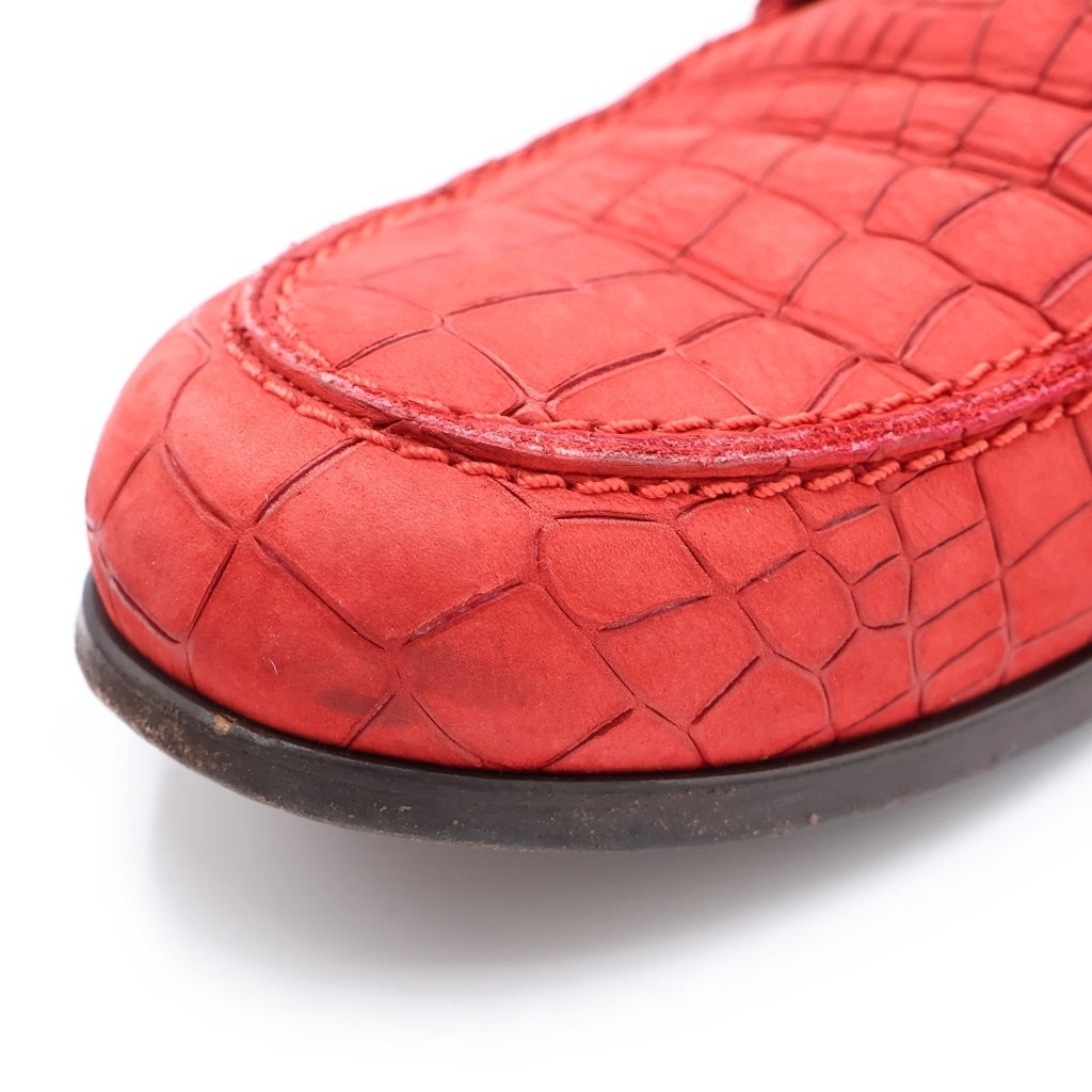JIMMY CHOO(ジミーチュウ) クロコ型押し ヌバックレザー コインローファー レッド 41