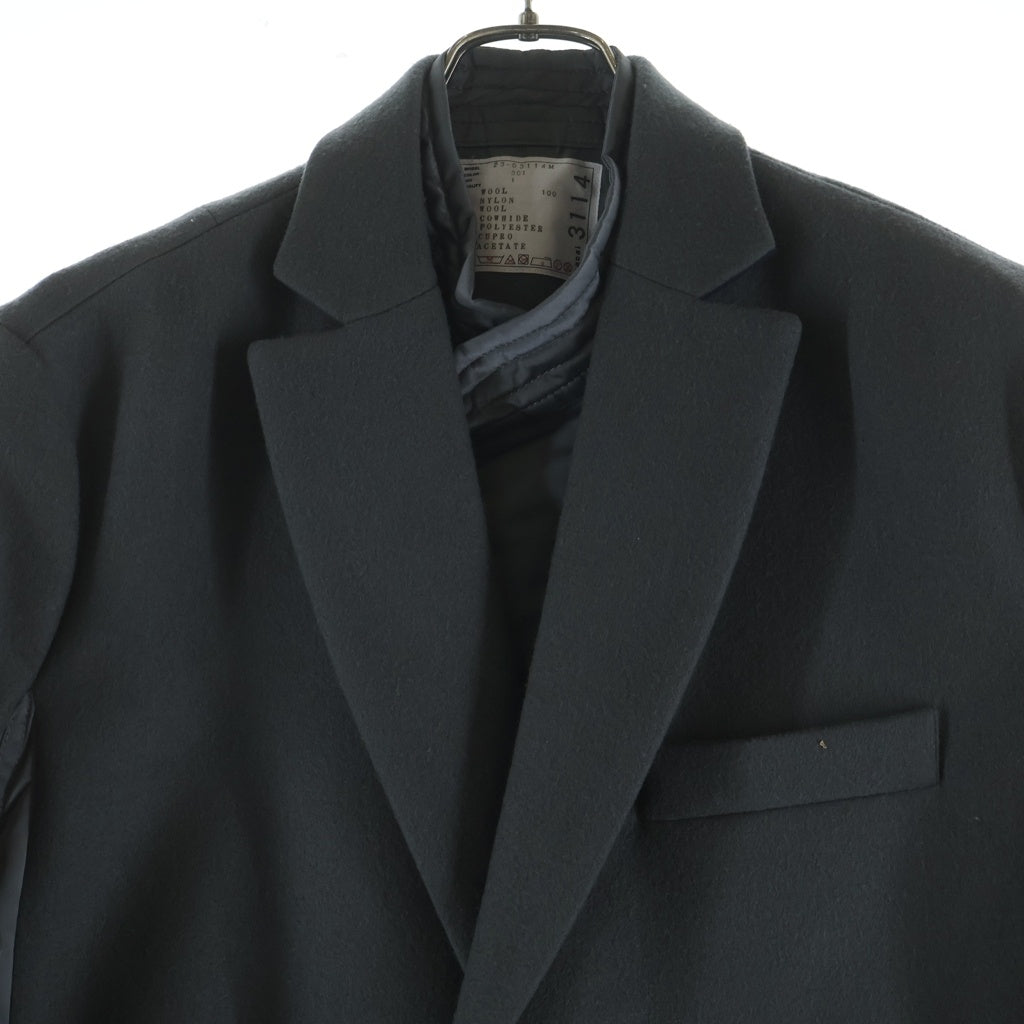 Sacai(サカイ) 23AW ウール ナイロン ドッキング チェスターコート グレー 23-03114M