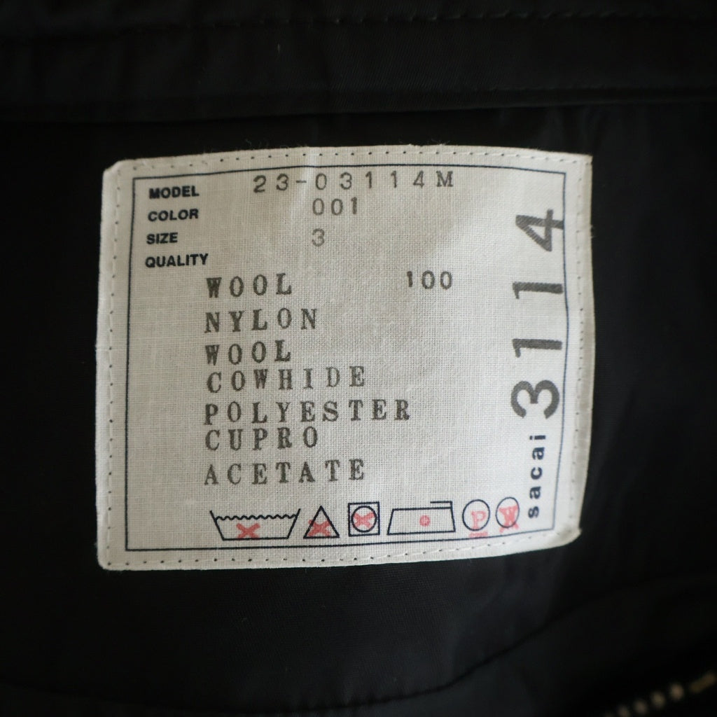 Sacai(サカイ) 23AW ウール ナイロン ドッキング チェスターコート ブラック 23-03114M