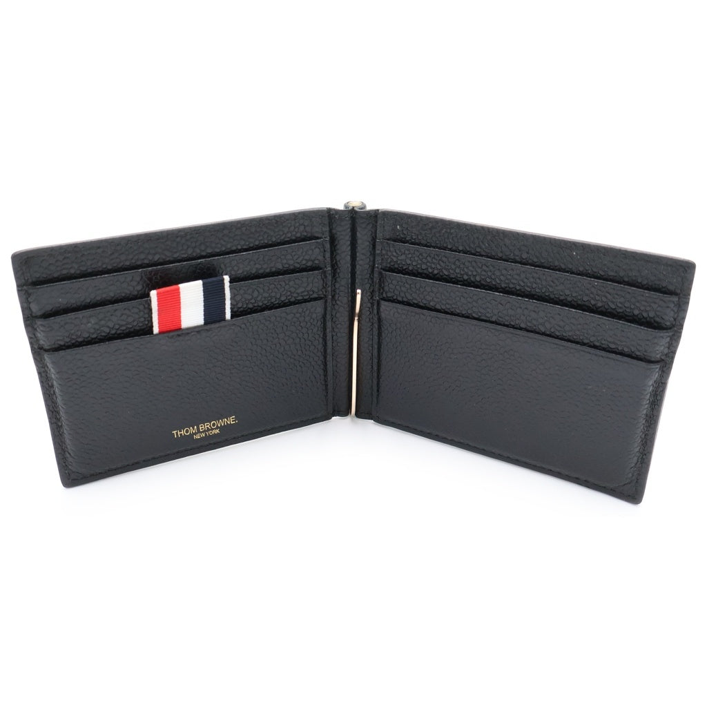 THOM BROWNE(トムブラウン) 二つ折り マネークリップ レザーカードケース ブラック