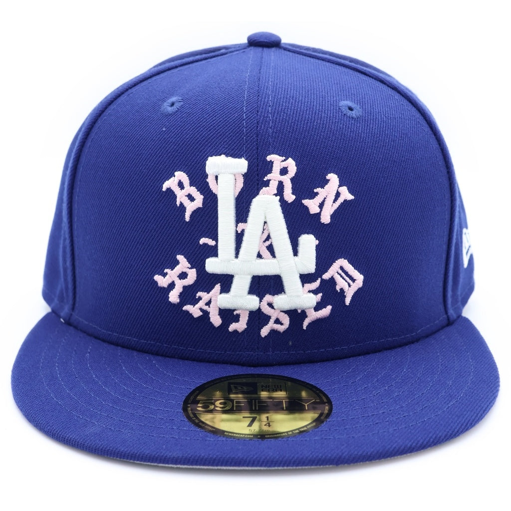 BORN X RAISED(ボーンアンドレイズド) ×NEW ERA 59FIFTY LA ROCKER HAT ニューエラ ドジャースロゴ 刺繍 ベースボールキャップ 帽子 ブルー