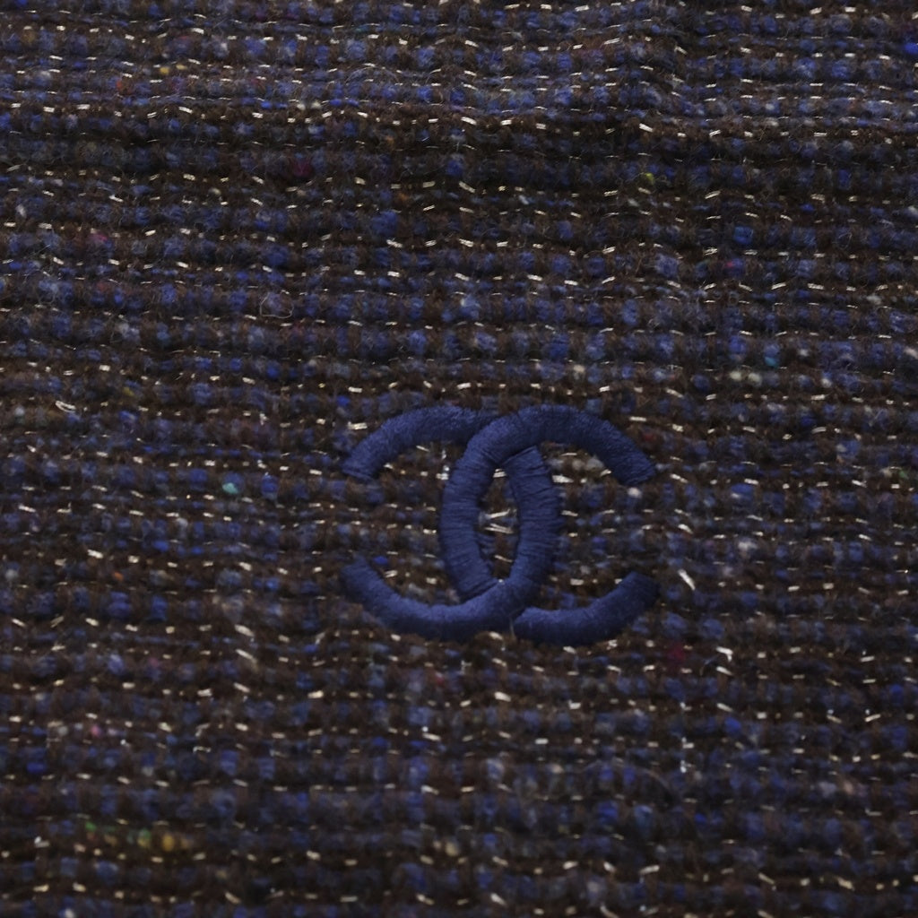 CHANEL(シャネル) カシミア混 ツイード ココマーク マフラー スカーフ レディース チャコールグレー/ネイビー