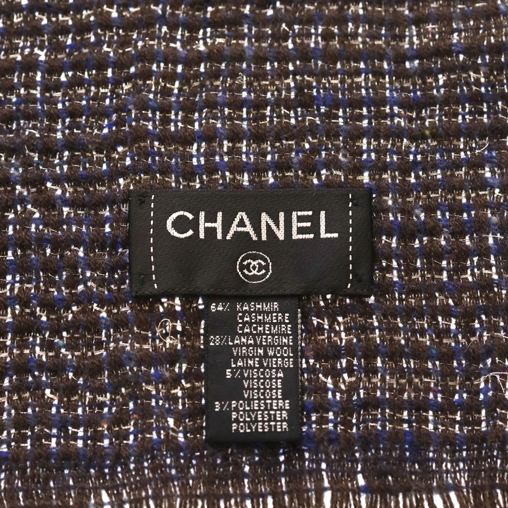 CHANEL(シャネル) カシミア混 ツイード ココマーク マフラー スカーフ レディース チャコールグレー/ネイビー